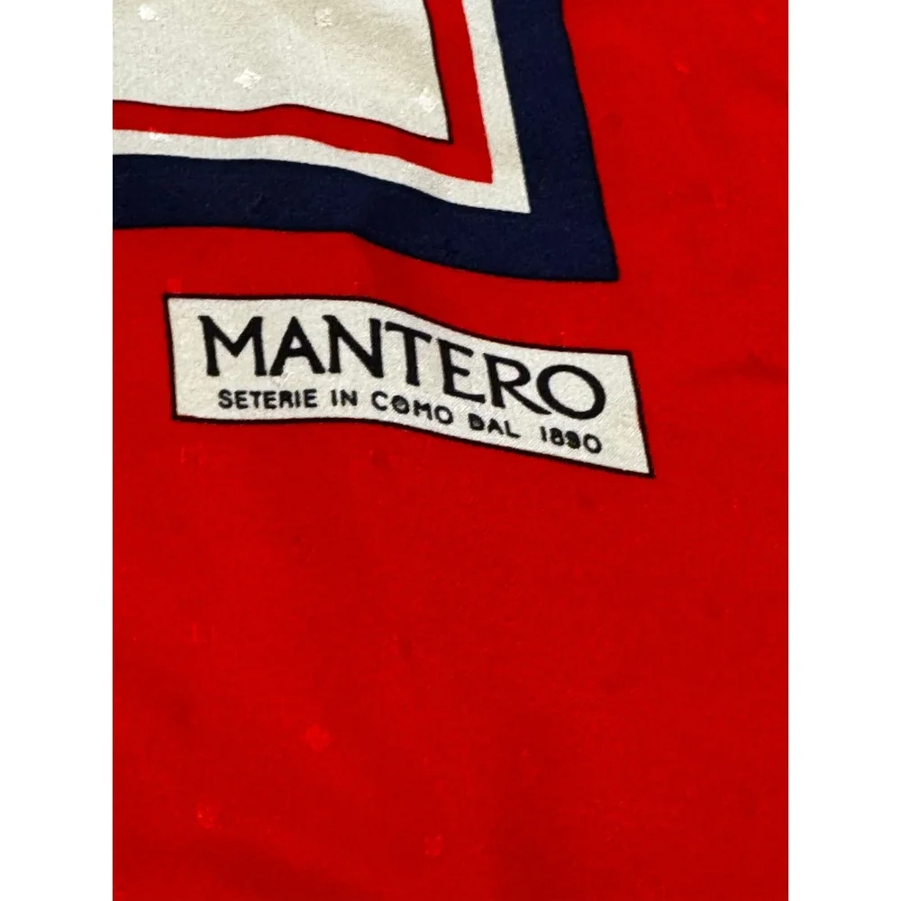 Vintage Mantero Italy 34x34 Heraldic Crest Scarf Red White Blue Square Neck Wrap